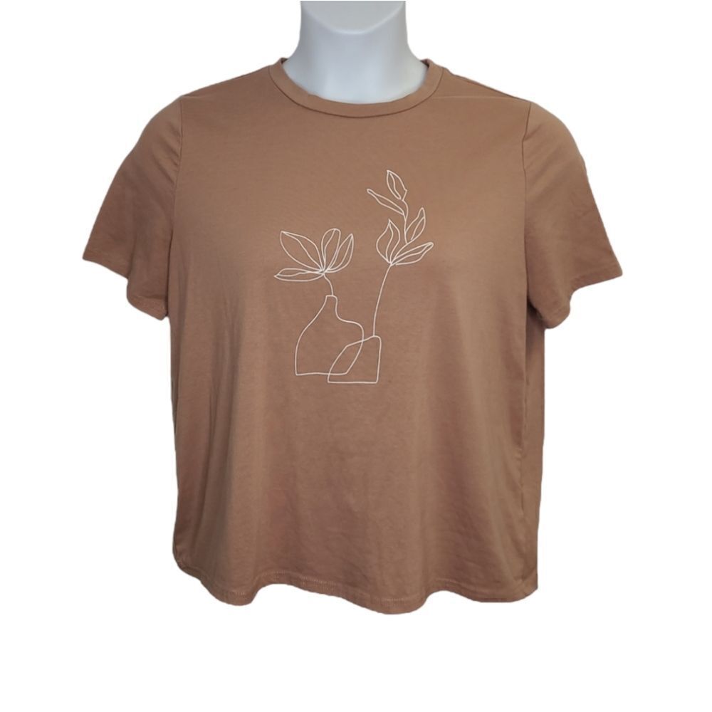 FLORAL plant lady mauve pink short sleeve crew neck tee shirt L